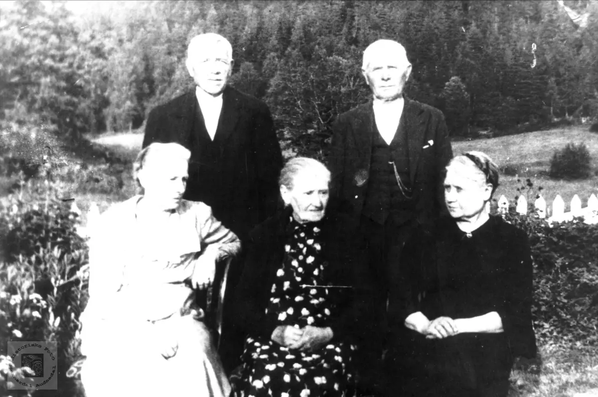 Portrett av 5 søsken fra Trygsland, Bjelland.