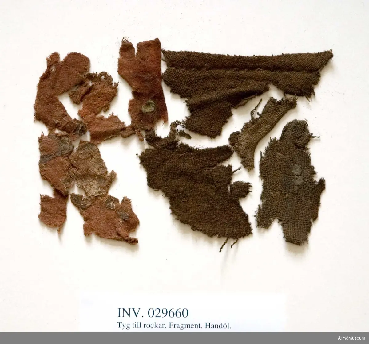Grupp C I
Karolinerfynd från Handöl. Rödbruna och mörkbruna fragment med rester av jord.

Samhörande fynd: AM.11462-3, 29660-75