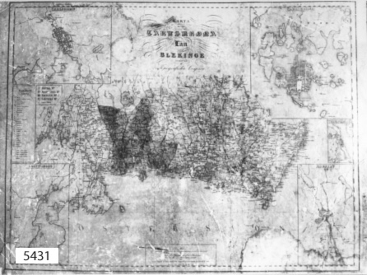 Karta vägg- ö Carlskrona län o Blekinge. Utgiven av fotografiska Corpsen år 1846.