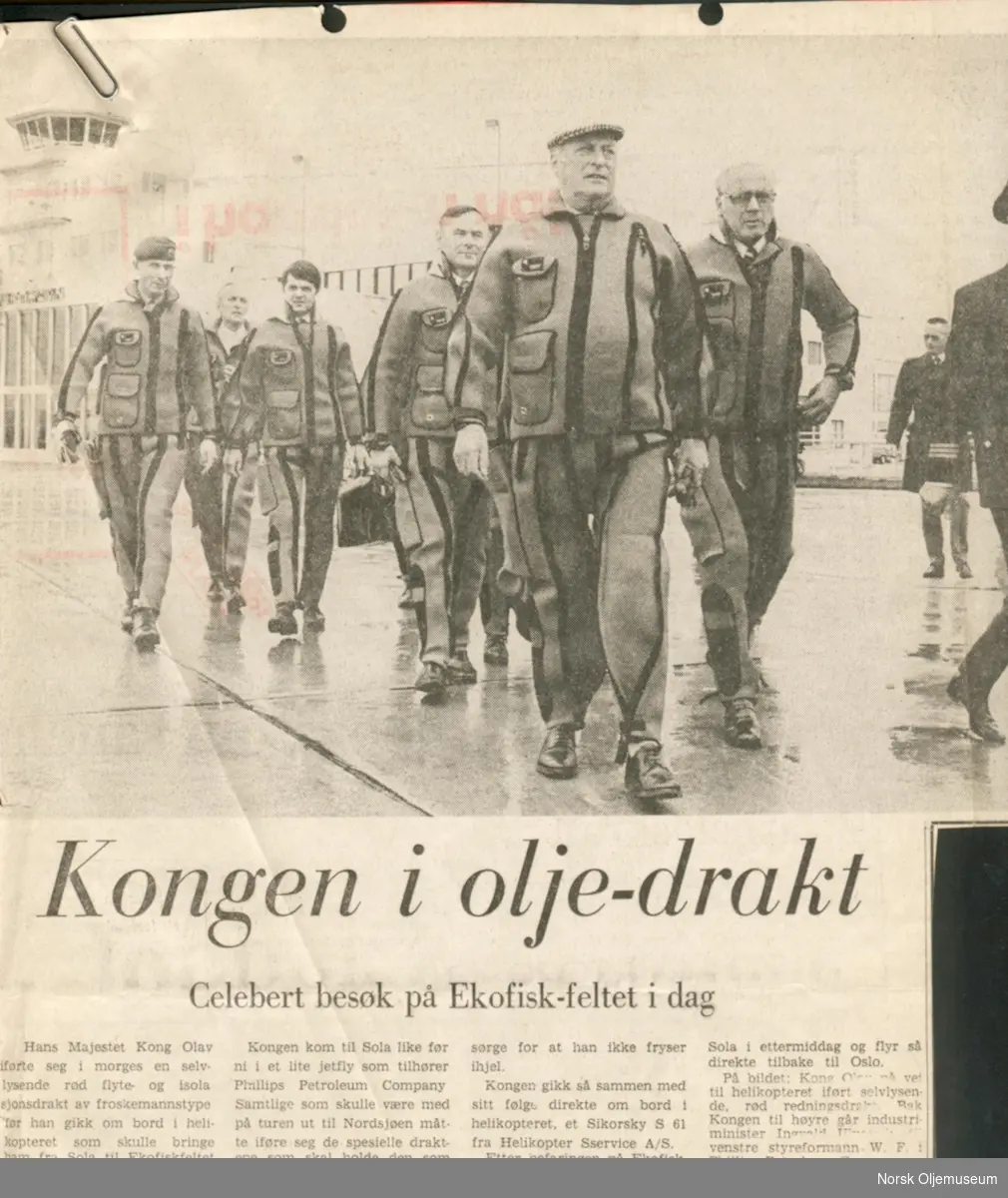 Kong Olav på Ekofiskbesøk, avisutklipp