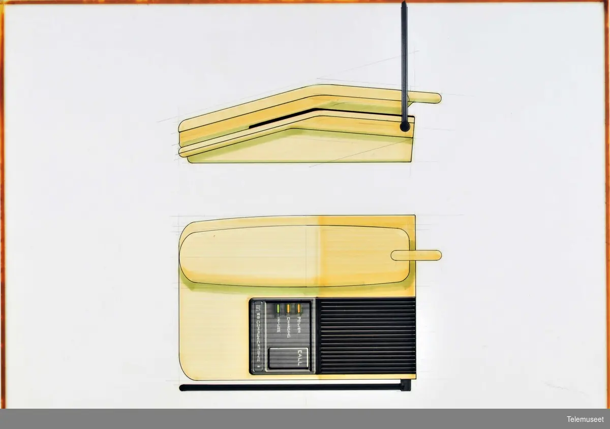 Arkitektskisse forstudier tastafon gul design  John Houghton. 