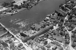 Fabrikkbilde, flyfoto av Porsgrunn Porselen