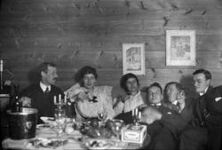 bolig, interiør, stue, kvinner, menn, vinglass