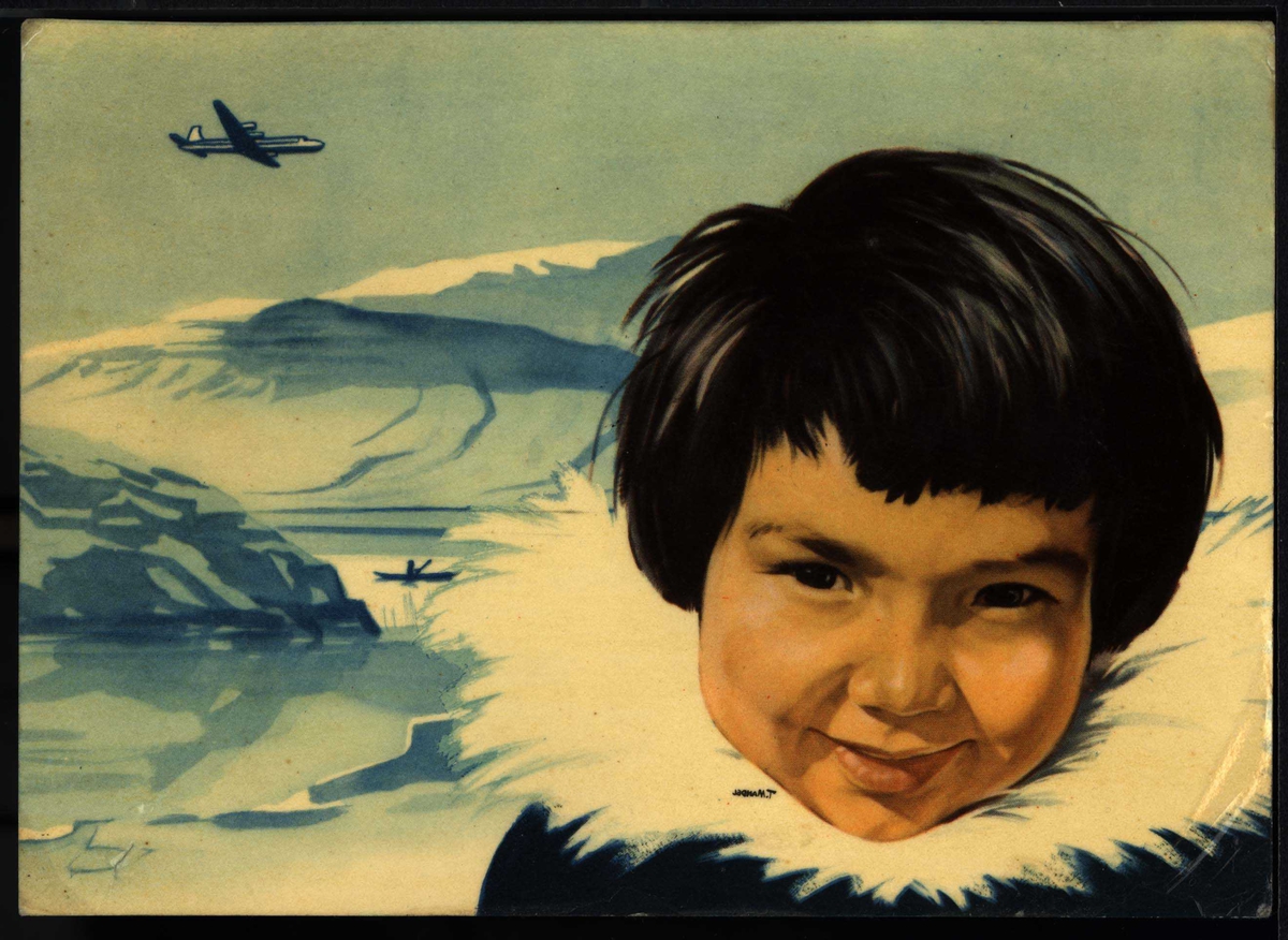 Reklame for SAS. SAS postkort.Ung jente, antakelig på Grønland.