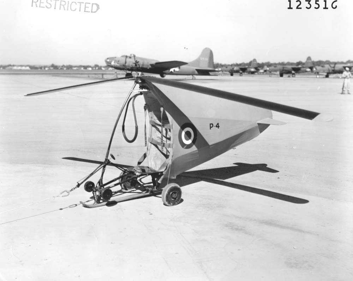 1 helikopter på bakken, Raoul Hafner Rotachute , nummer P.4. Flere fly ...