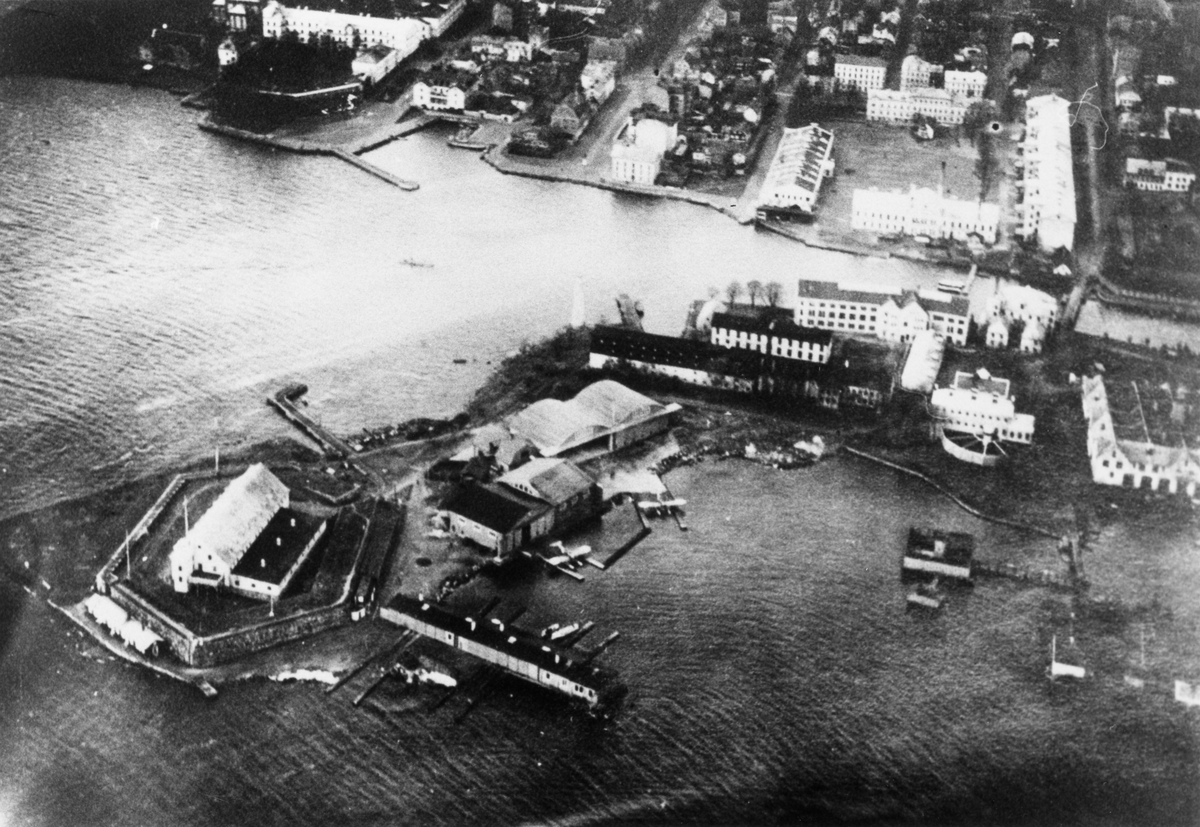Flygfoto över Stumholmen, bild tagen omkring 1925.