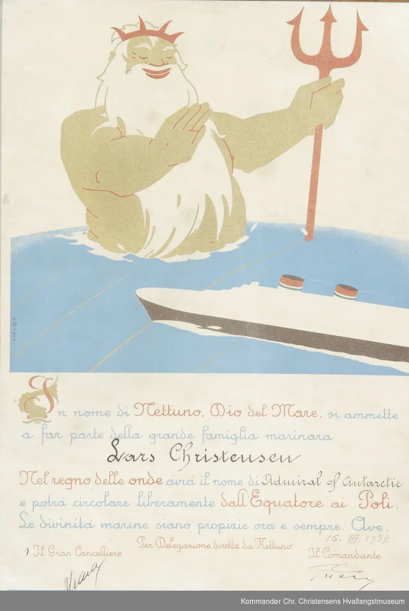 Havguden Poseidon. Ekvator L.C. 15.03-1934