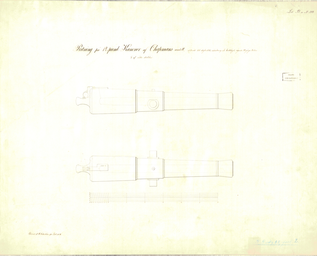 Ritning av två 12-pundiga kanoner av Chapmans modell försedda med slagkrutslås