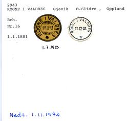 Stempelkatalog 2943 Rogne (Rogne i Valdres, Østre Slidre, Ko