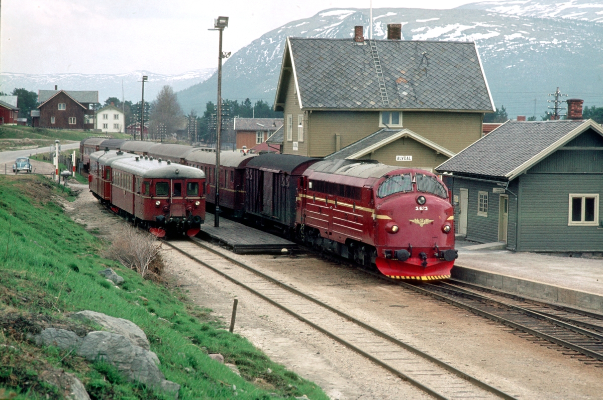 Togene 372 (Røros - Hamar) og 301 (Oslo Ø - Trondheim) krysser.