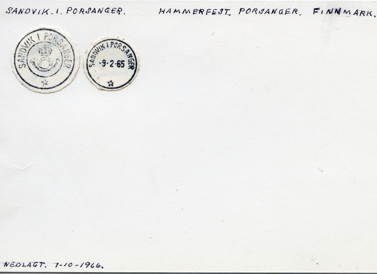 Stempelkatalog  Sandvik i Porsanger, Porsanger kommune, Finnmark
(Sandvik i Kistrand 1937)