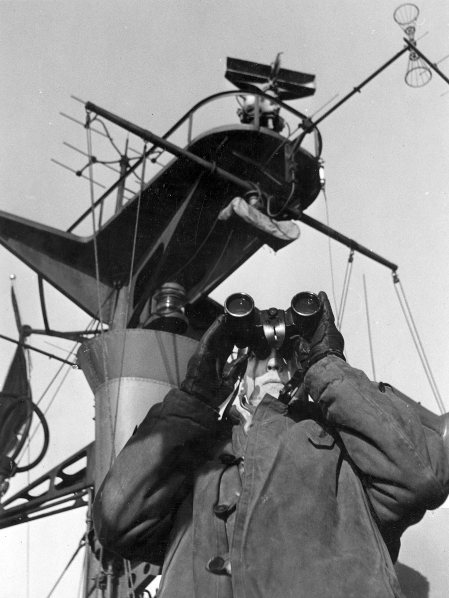 U-båtsspaning på jagaren Visby den 2 dec. 1948.
Codenr:052.3, Reg nr: 1906. 47/62