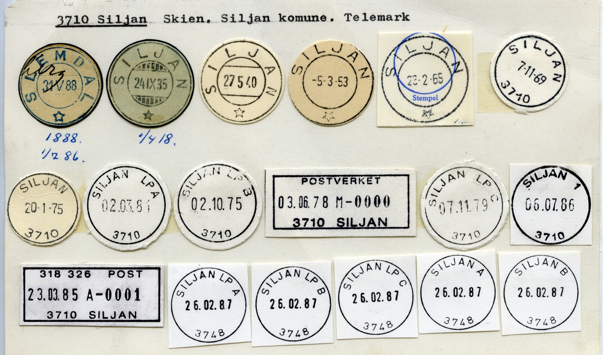Stempelkatalog   3710 Siljan, Siljan kommune, Telemark
(Slemdal 1888)