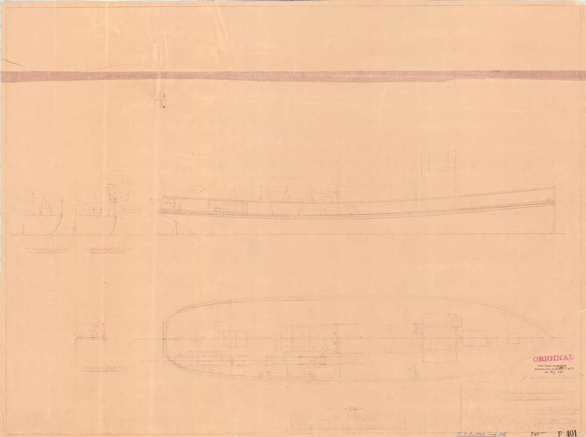 Ritningsförslag till placering av 38 cm torpeder.