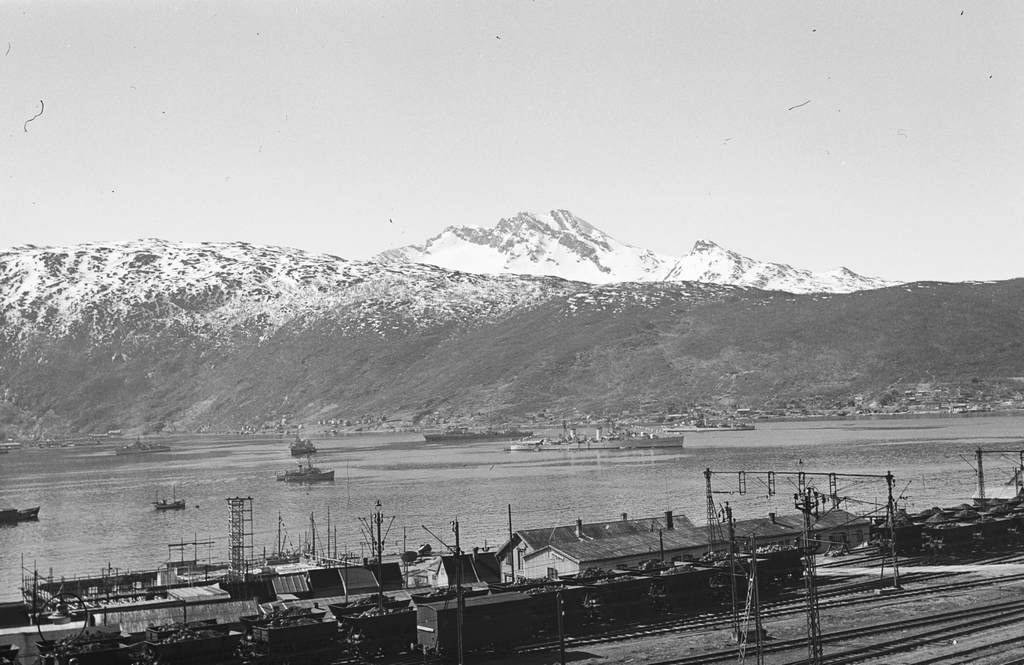 LKAB. Narvik havn med marinefartøy. Bak garasje? nederst til høyre ...