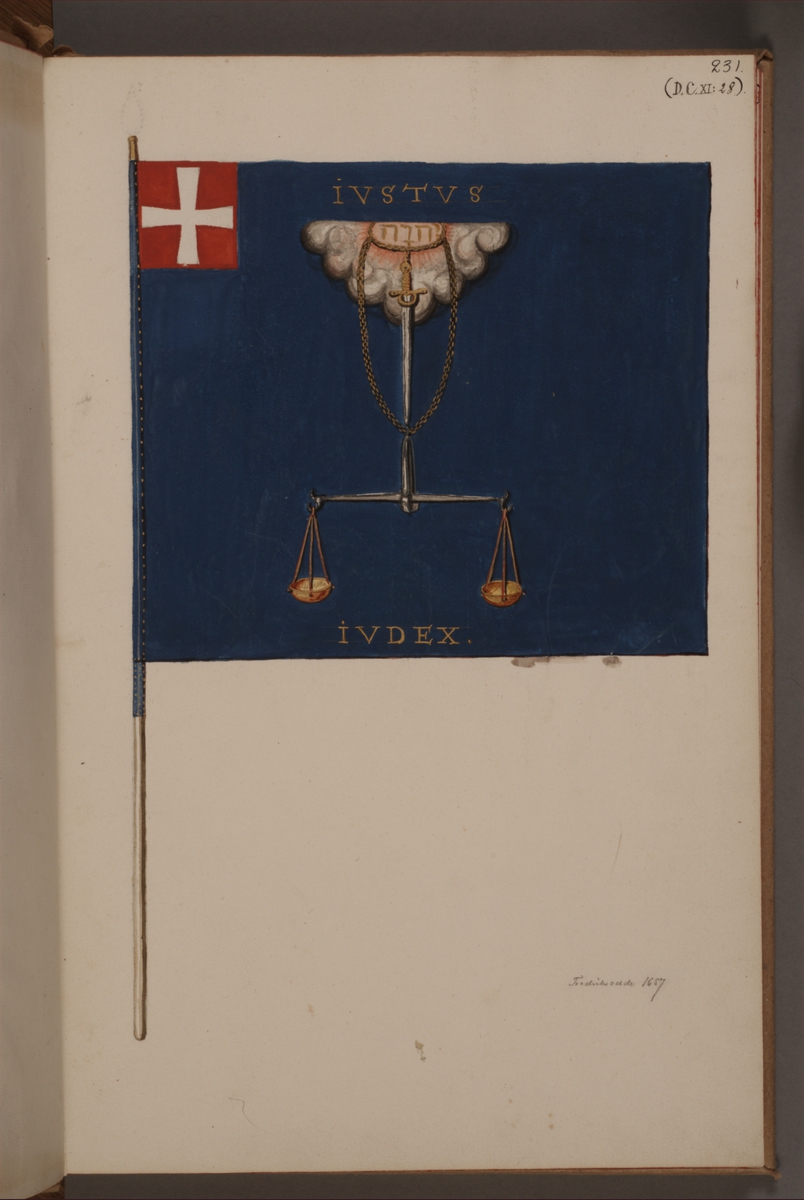 Avbildning i gouache föreställande fälttecken taget som trofé av svenska armén. Den avbildade fanan finns inte  bevarad i Armémuseums samling.
