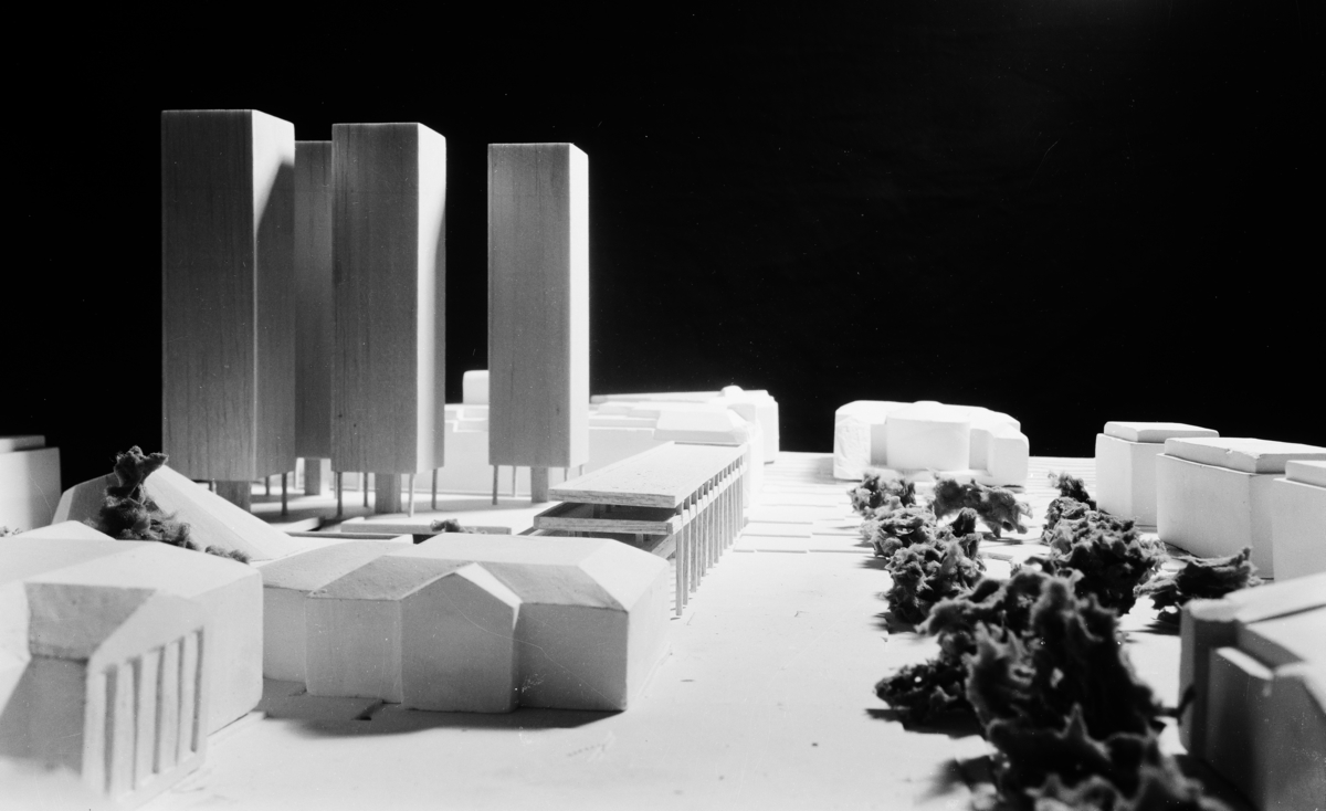 Modellutkast til Karl Johans-kvartalet , konkurranse,.tegnet av arkitekt Sverre Fehn 1963.
