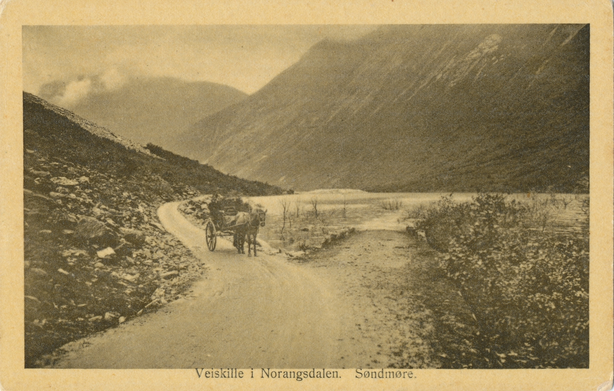 Hest og kjerre i et veiskille i Norangsdalen på Sunnmøre