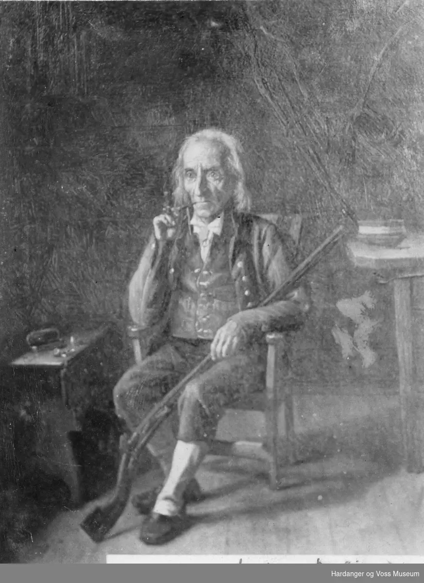 Foto av maleri, Mattis I. Frøynes med gevær