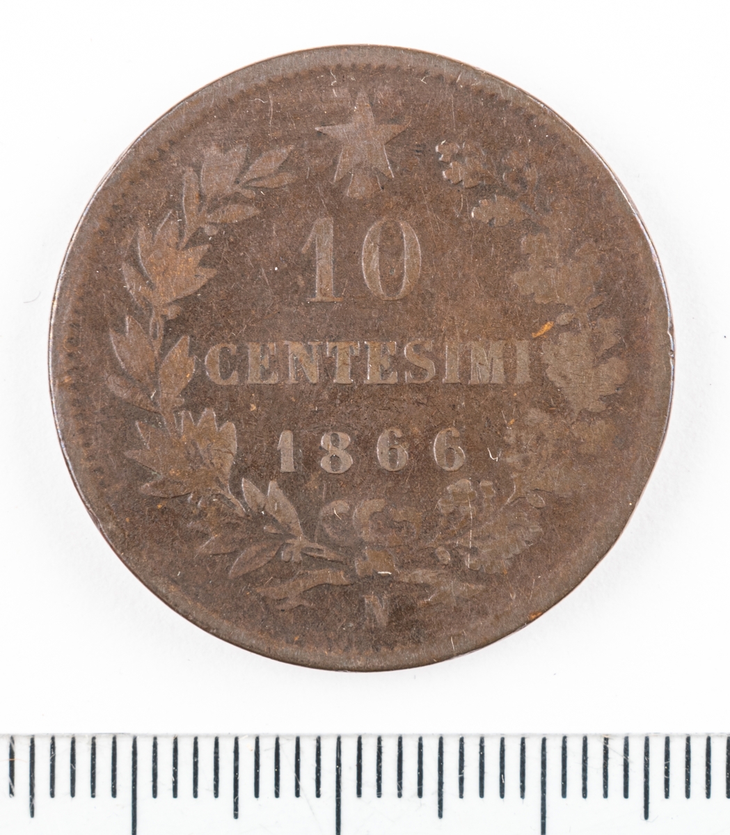 Mynt Italien 1866, 10 Centesimi.