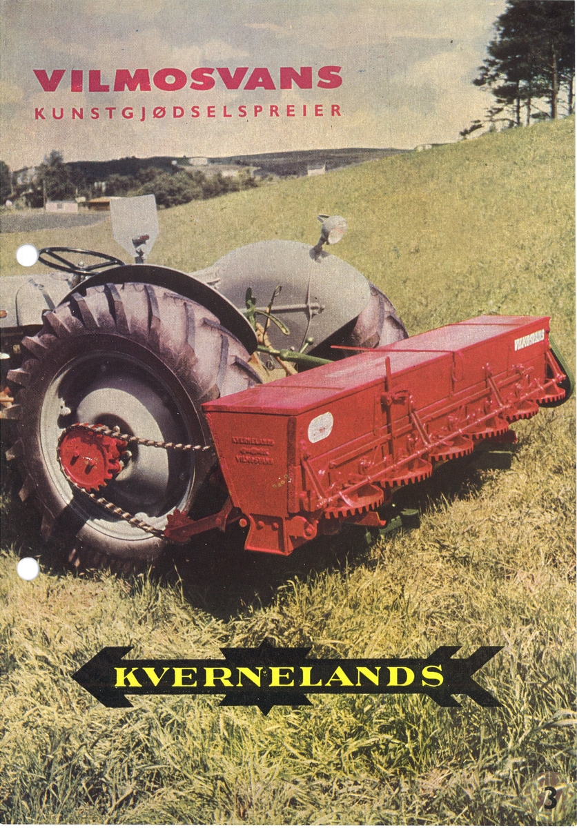 Reklame for Kvernelands Vilmosvans, kunstgjødselspreder som monteres på traktor.