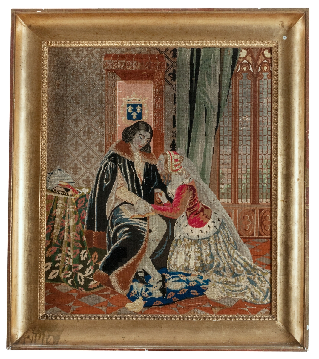 Tavla, "Broderad tavla från Geflehem, 1850-talet".