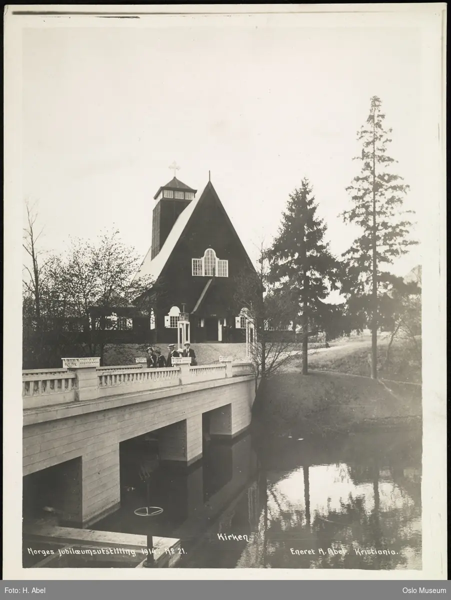 Jubileumsutstillingen 1914, dam, bro, mennesker, kirkeavdelingen, kapell, Kirkens hus