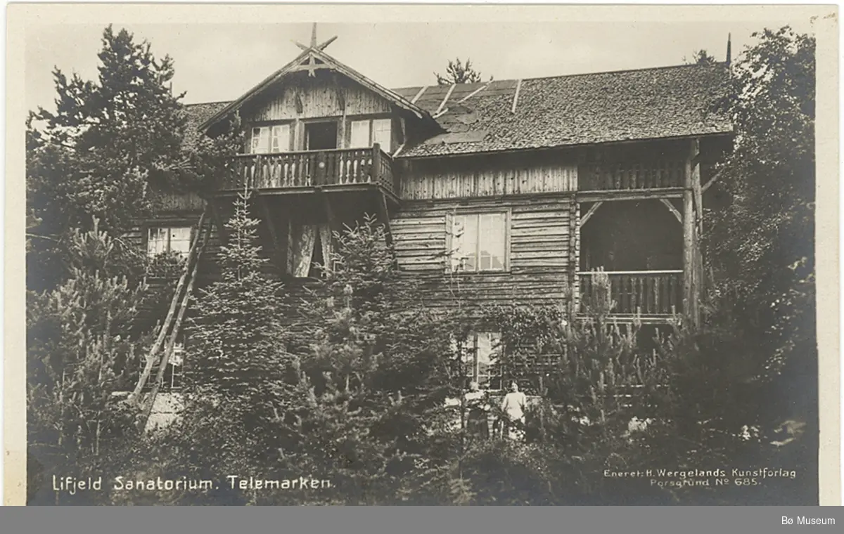 Lifjell Sanatorium, seinare kalt Lifjell Hotell.
Laga som prospektkort