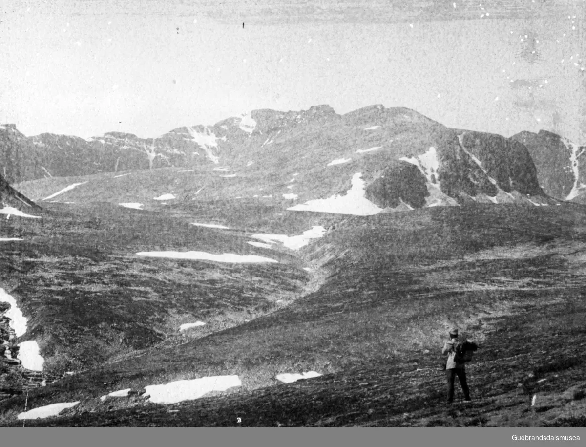 Utsikt innover/vestover i Langglupdalen med Storronden omtrent midt på bildet og Vinjeronden heilt i høgre kant.