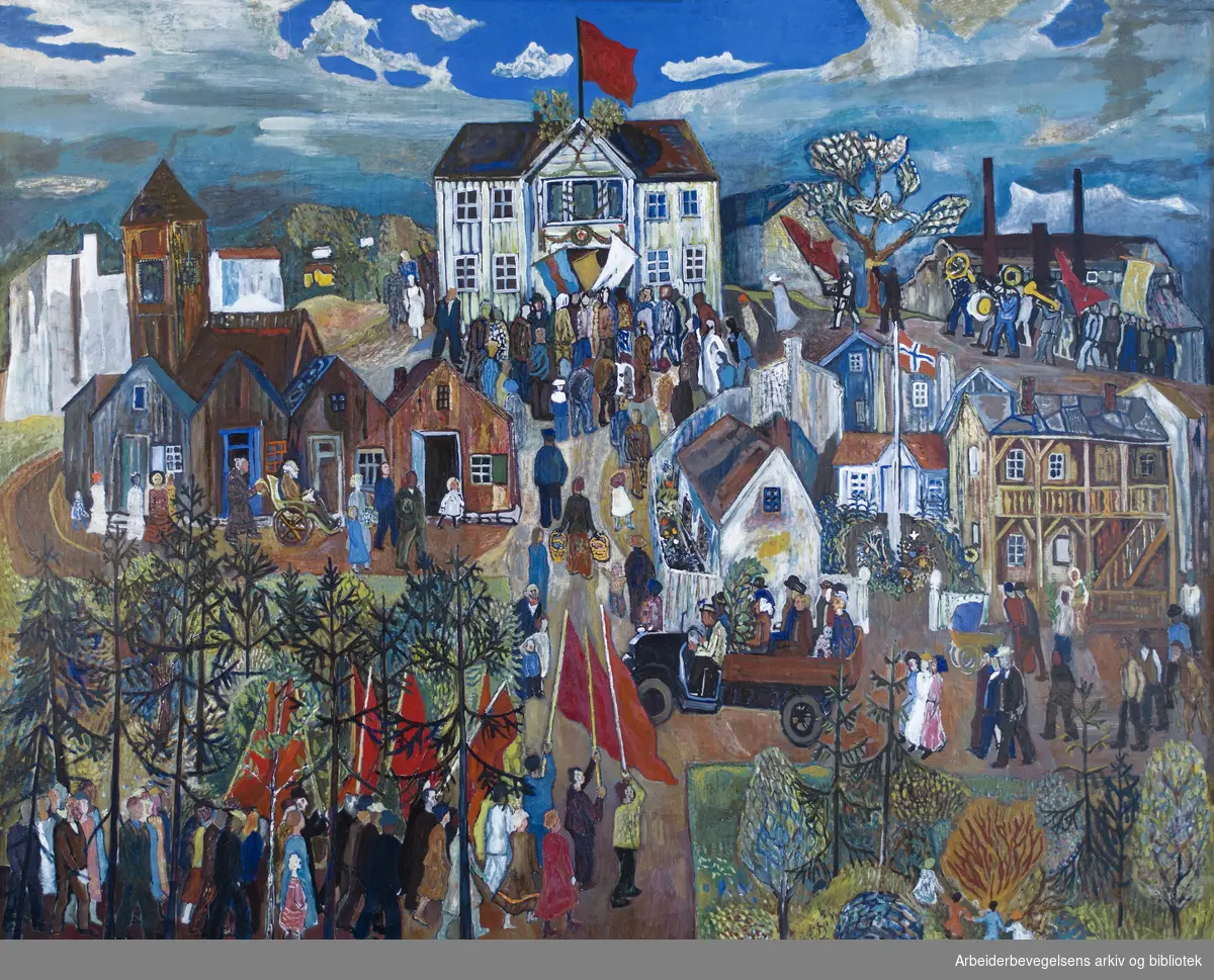 Maleri av Reidar Aulie, "1. mai" fra 1939, 219 x 272 cm.