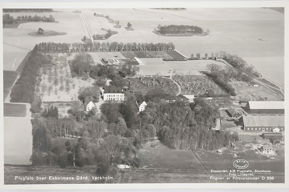Flygfoto över Ekholmens Gård, Veckholm.
