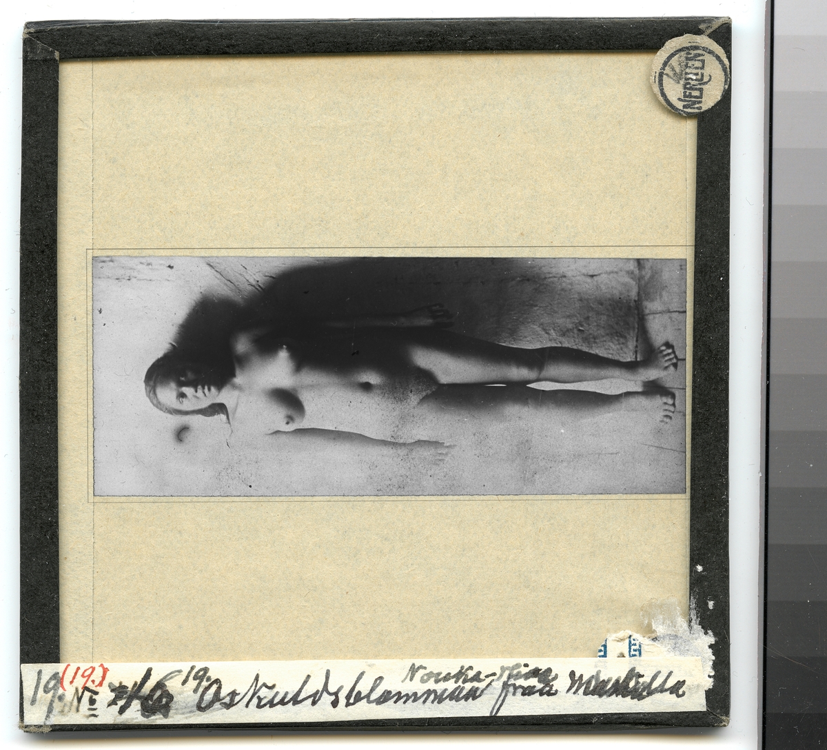 Bilden föreställer ett porträtt av en naken flicka framifrån. Enligt Etnografiska museets bildinformation heter hon Akata (född 1865-70).