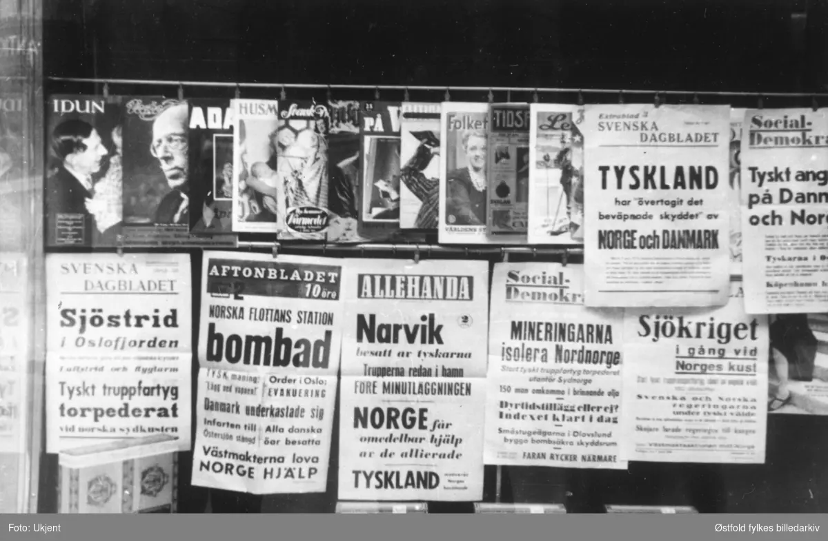 Svenske avisers løpesedler ved krigsutbruddet 9. april  1940.