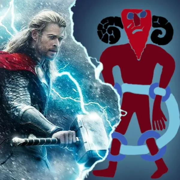 Chris Hemsworth som Thor og ristning fra vikingtiden. Foto/Photo