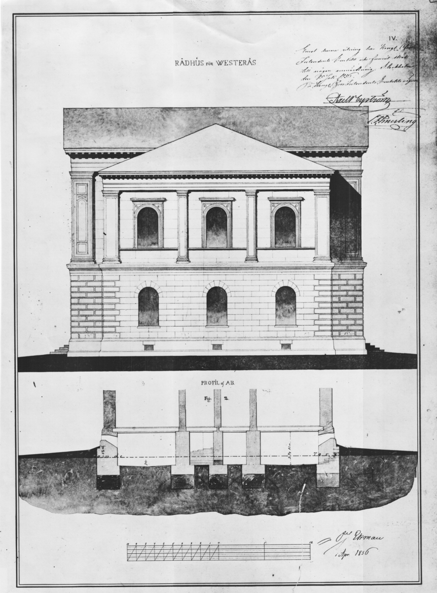 Ritningar Västerås rådhus upprättade år 1855-1856, profil. Se ...