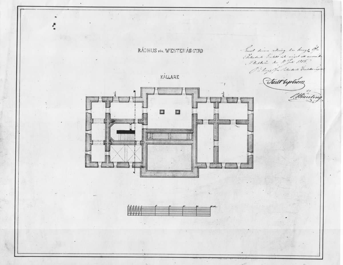 Ritningar Västerås rådhus upprättade år 1855-1856, källare. Se ...