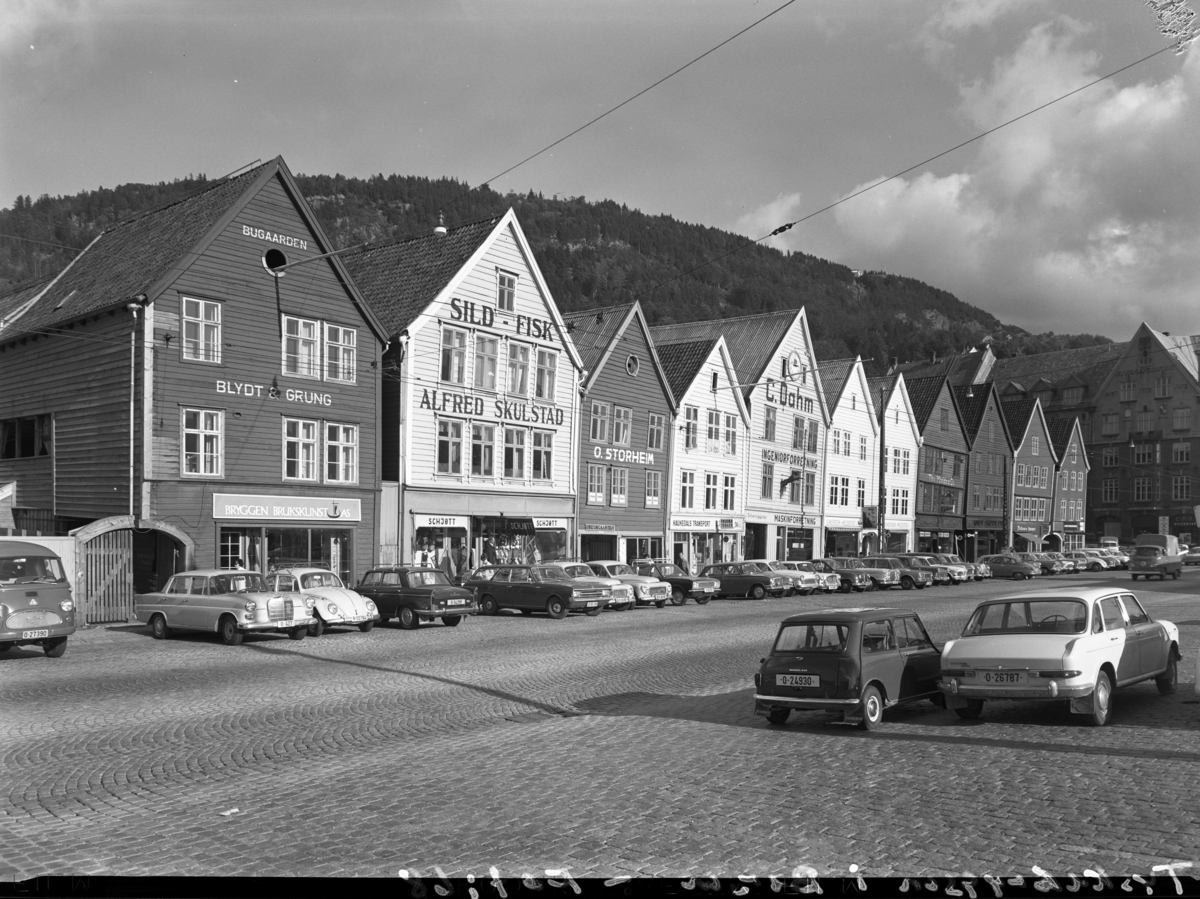 Trebygningene på Bryggen i Bergen.