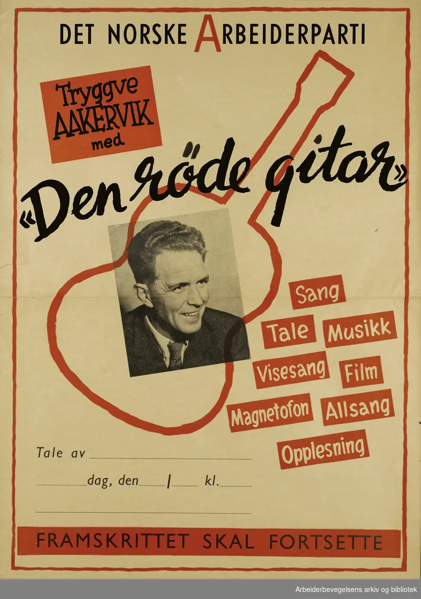 Plakat DNA. Tryggve Aakervik " Den røde gitar" Format: 50x35 cm