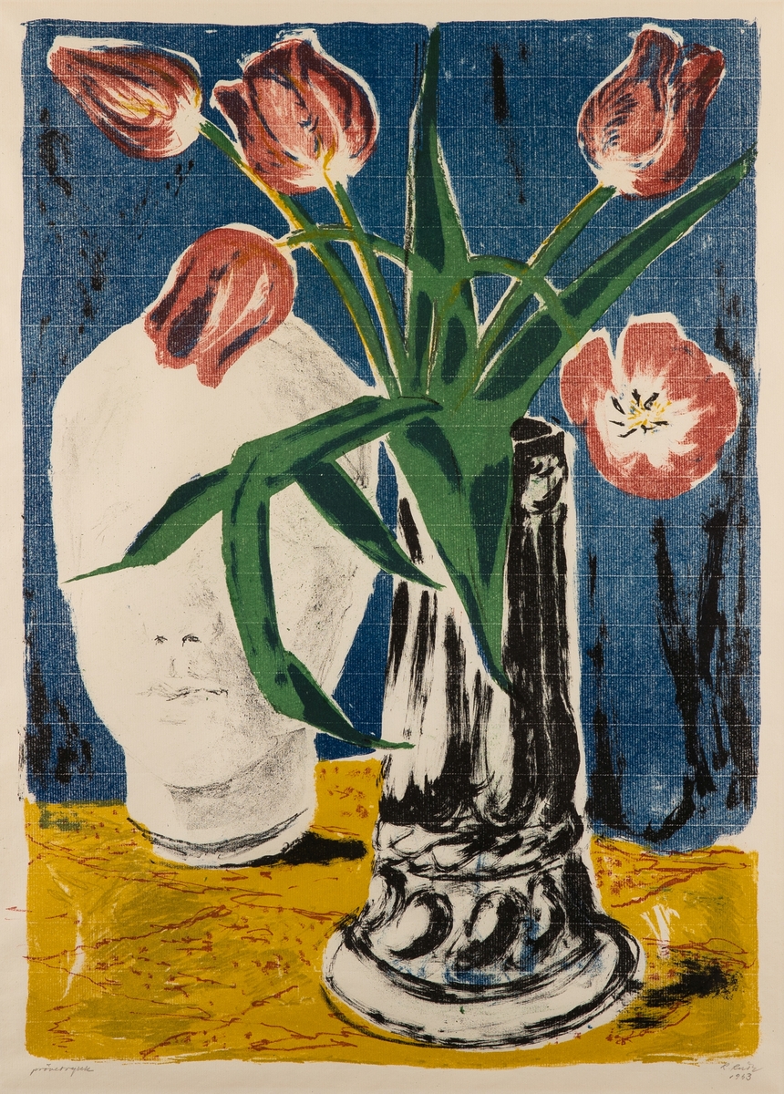 Stilleben med tulipaner [Fargelitografi]