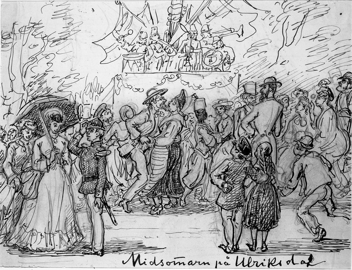 "Midsommarn på Ulriksdal 1870. Tuschteckning av Fritz von Dardel."