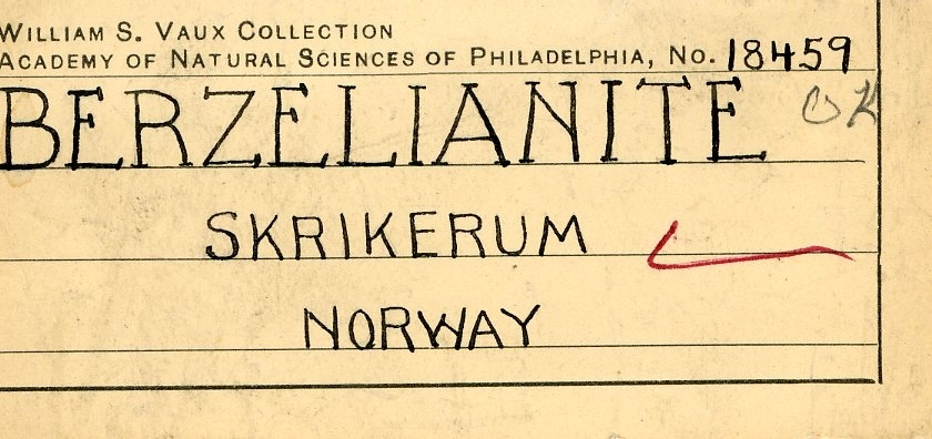 William S. Vaux collection => Philadelphia Academy of Sciences

TYPELOKALITET.
Skrikerum, nær Tryserum, Kalmar.