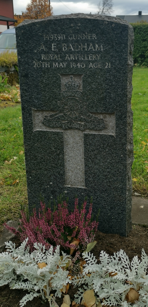 Albert Edward Badham (d. 1940). Britisk krigsgrav på Mo kirkegård, Mo i Rana.