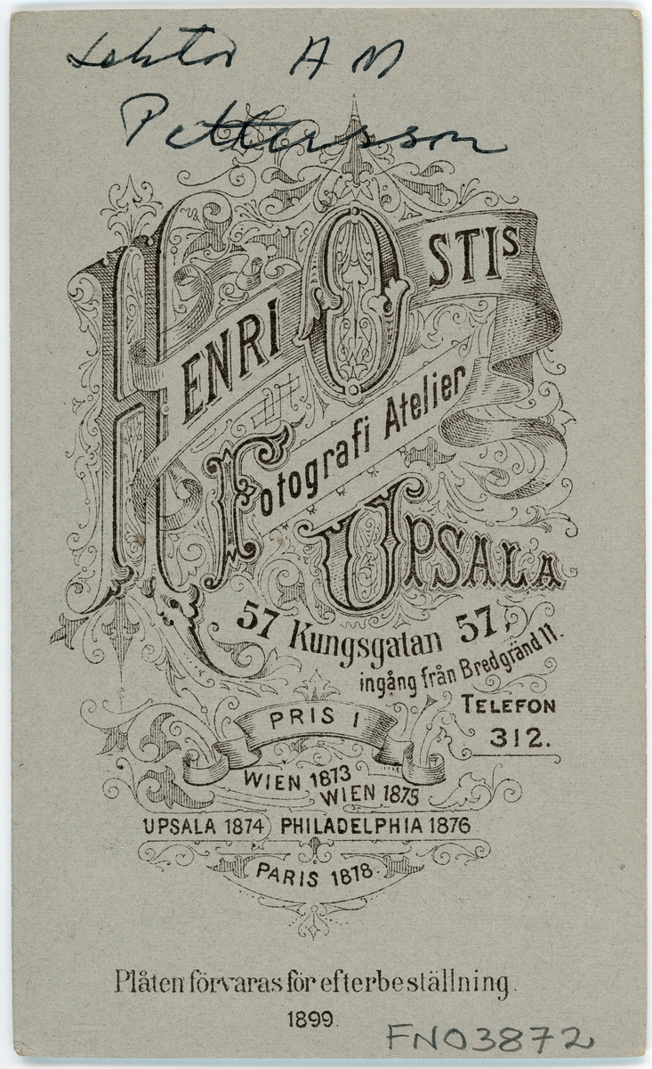 Kabinettsfotografi - A M Pettersson, Uppsala 1899