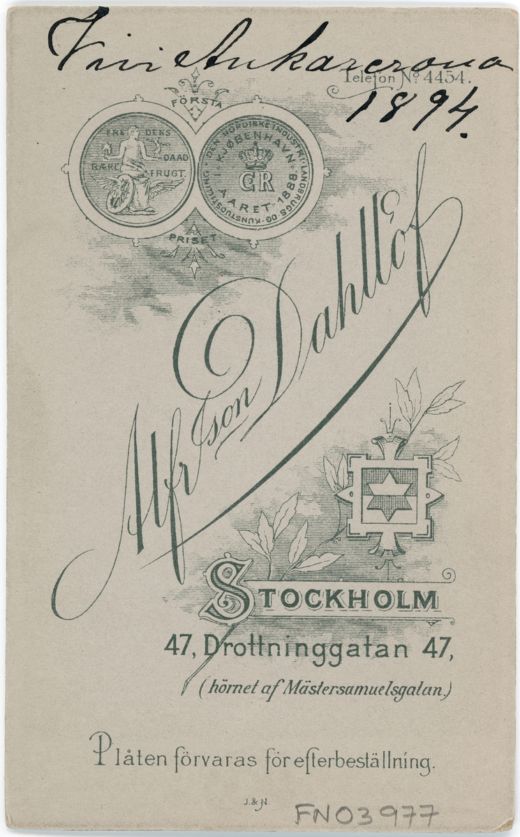 Kabinettsfotografi - Siri Ankarcrona, Stockholm 1894