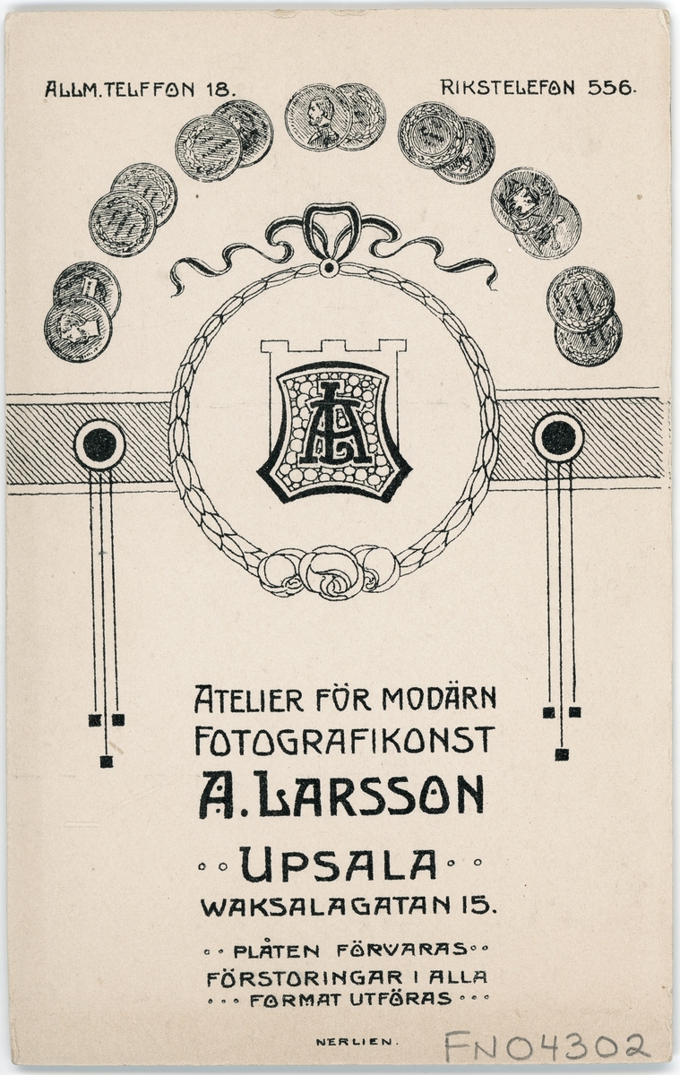 Kabinettsfotografi - man i uniform, Uppsala 1915