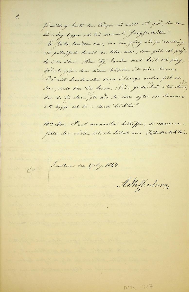 Sockenberättelse från Sundborn av kommissionslantmätaren A. Steffenburg, 27 aug 1864.