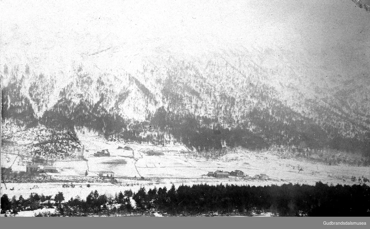 Skogheim (klokkargarden), Eiesar- og Prestgardsøygards-gardane fotografert før snøskriu i 1913