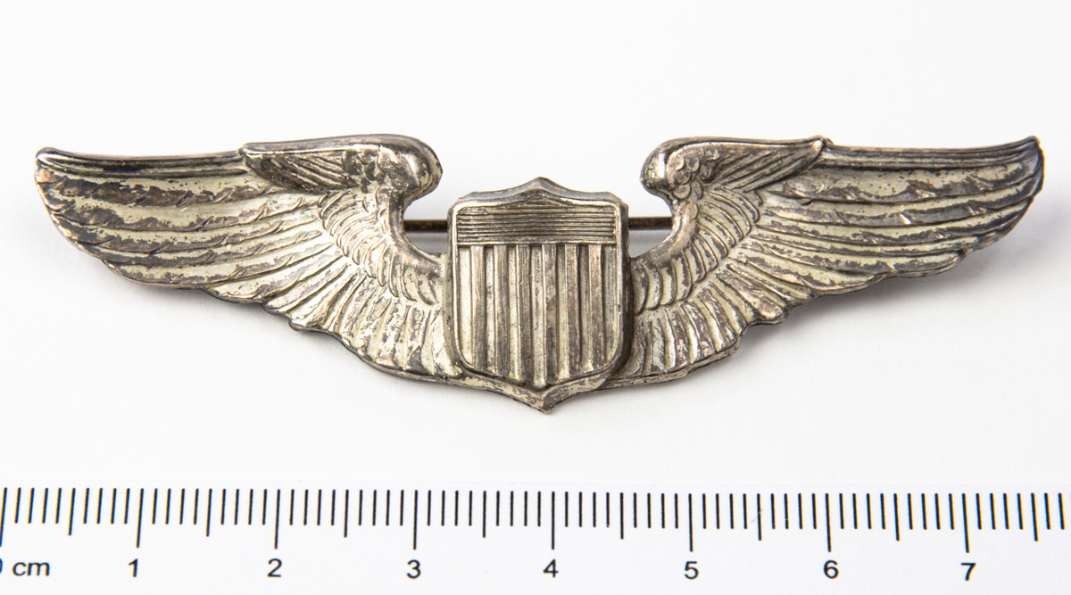 Flygförarmärke, USA. På emblemets baksida står det " ST. Lieut Erik H. Nelson form dept. of mass.a.l. Boston sept.1924.
