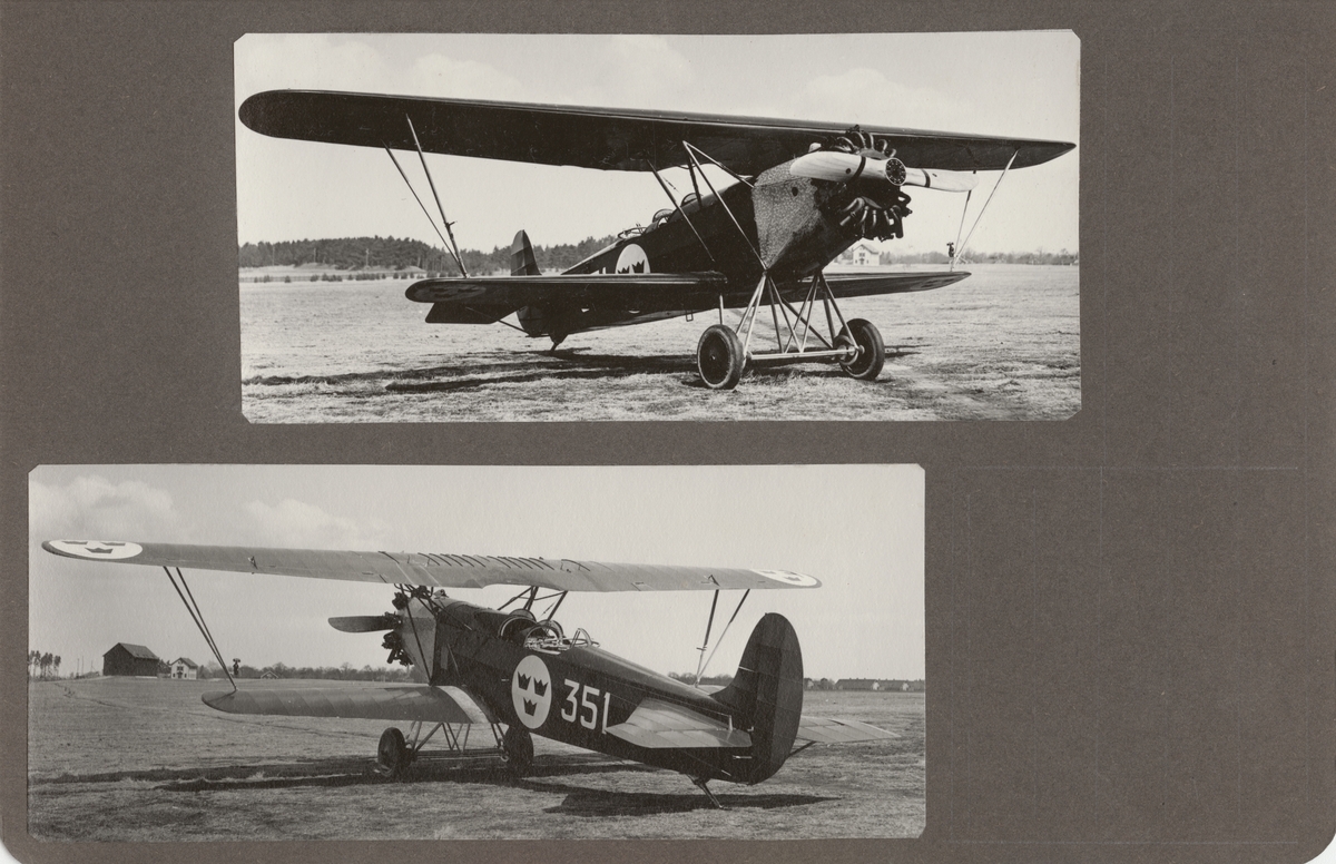 Flygplan S 6 märkt nummer 351 på flygfältet på F 3 Malmen, cirka 1927-1928. Vy snett bakifrån.