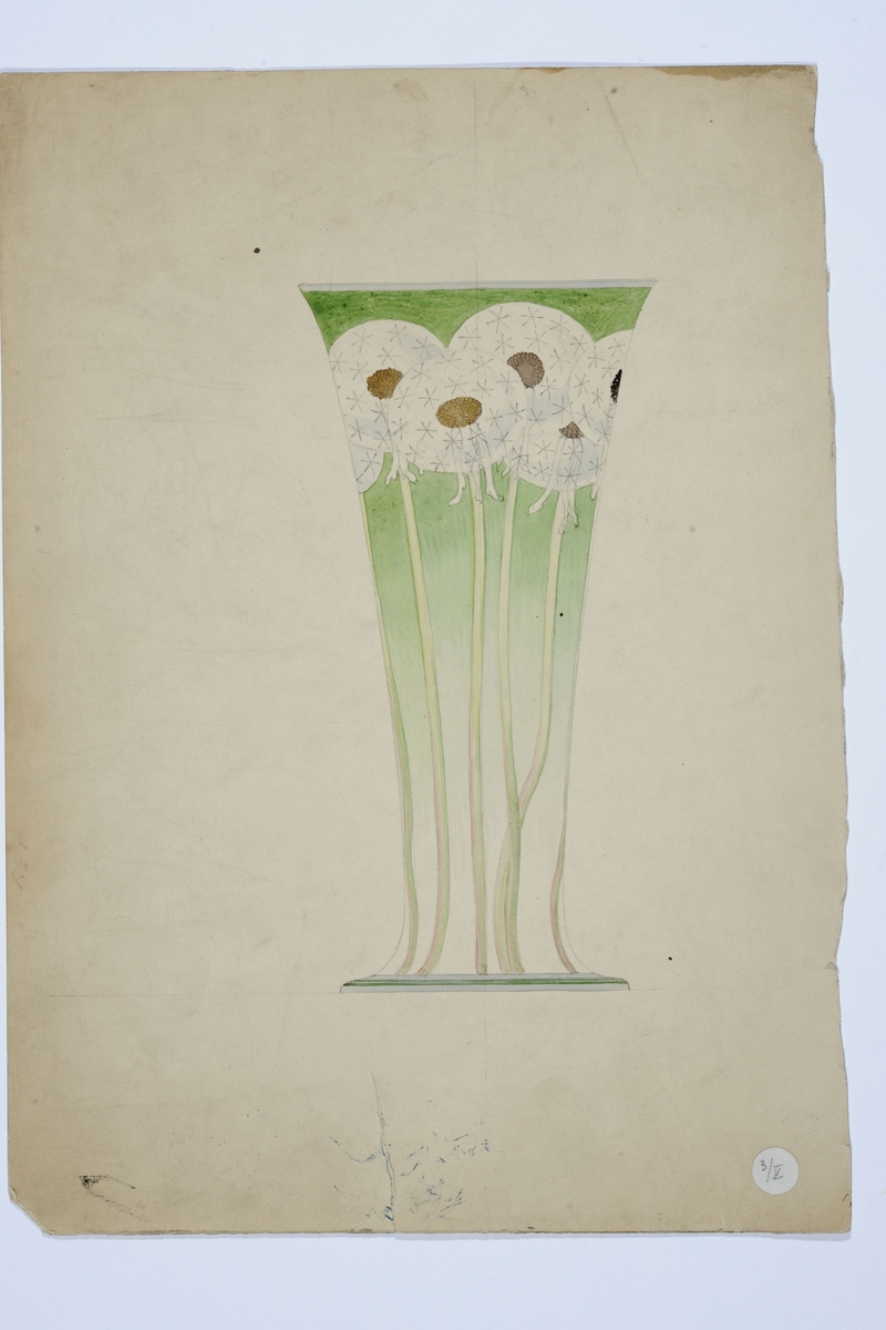 Uttegning av vase med løvetannmotiv
